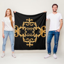 Manta de borreguito con patrón dorado ornamental b