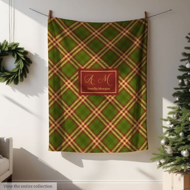 Polar Manta de Cuadrillé de Acción de Gracias Moderna Mo (Modern Thanksgiving Plaid Blanket Monogram Cozy)