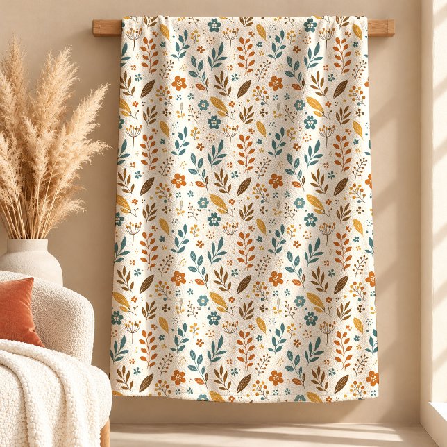 Polar Manta de decoración artística boho con hojas de mo (Modern Sage Mustard Boho Leaves Blanket Decor Art)