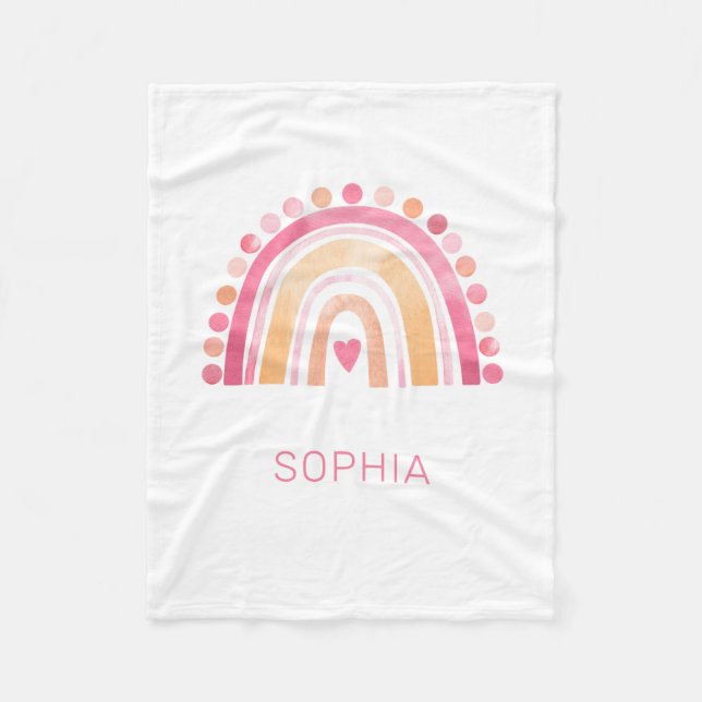 Polar Manta de felpa Arcoíris, boho acuarela rosa (Anverso)