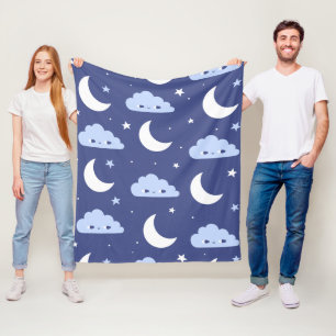 Polar Manta de felpa azul marino kawaii luna estrellas n