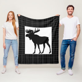 Polar Manta de felpa con diseño de alce a cuadros negra