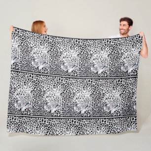Polar Manta de felpa con estampado de leopardo en negro 