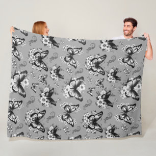 Polar Manta de felpa con estampado de mariposa gris