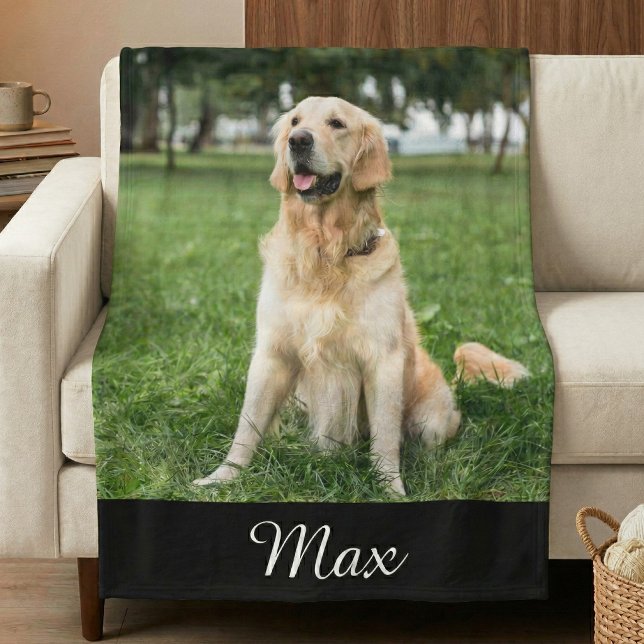 Polar Manta de felpa con foto de perro personalizada (pet dog photo fleece blanket with custom name in script)