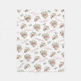 Polar Manta de felpa con monograma floral rosado
