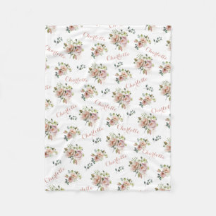Polar Manta de felpa con monograma floral rosado