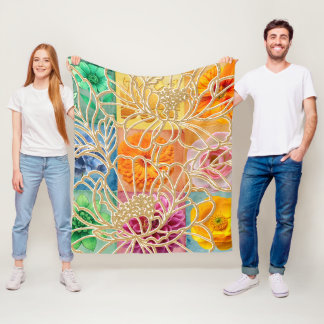 Polar Manta de felpa con mosaico floral dorado