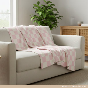 Polar Manta de felpa con patrón de cuadros rosa pastel m