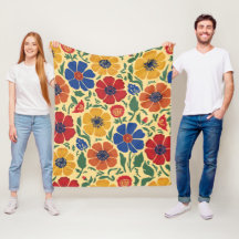 Manta de felpa con patrón floral de arte popular c