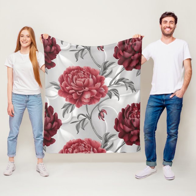 Polar Manta de felpa con peonía dibujada a mano – Elegan (In situ)