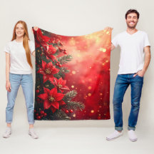 Manta de felpa con poinsettias rojas y bayas