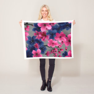 Polar Manta de felpa con rama floral rosa y azul