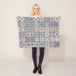 Polar Manta de felpa de azulejo portugués – Azul acogedo