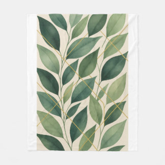 Polar Manta de felpa de hojas verdes botánicas | Acuarel