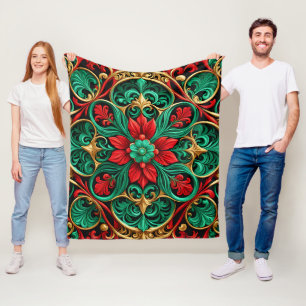 Polar Manta de felpa decorativa roja verde para fiestas