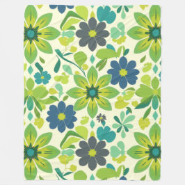 Polar Manta de felpa floral azul y verde