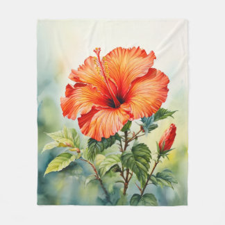 Polar Manta de felpa floral de acuarela de hibisco naran