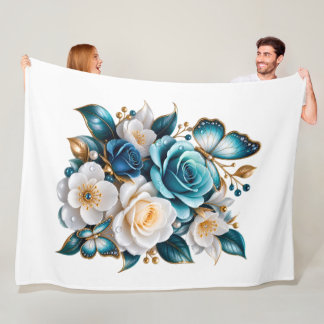 Polar Manta de felpa floral de mariposa rosa azul