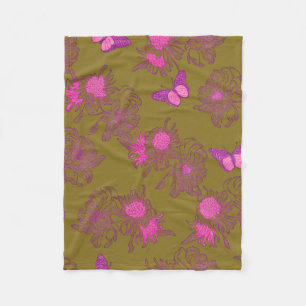 Polar Manta de felpa floral de mariposa rosa oliva amari