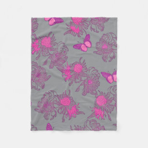 Polar Manta de felpa floral mariposa rosa gris claro