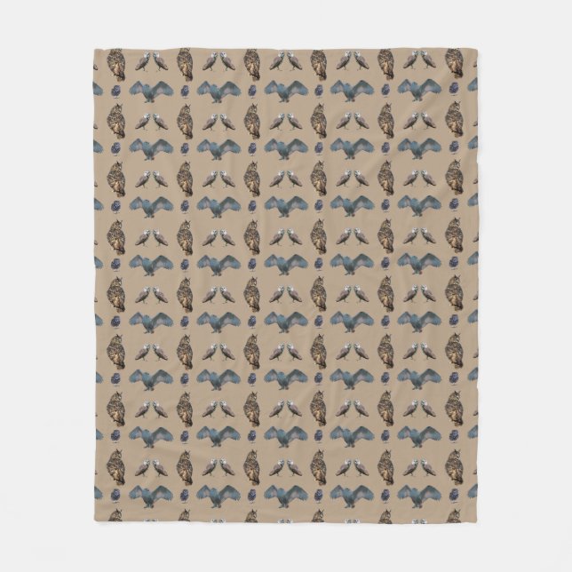 Polar Manta de felpa Frenesí de búhos (Beige) (Anverso)