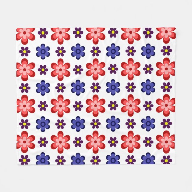 Polar Manta de felpa mediana con flores azul boho púrpur (Frente (Horizontal))