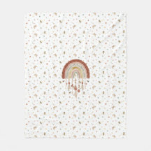 Manta de felpa para bebé arcoíris terroso y abeja 