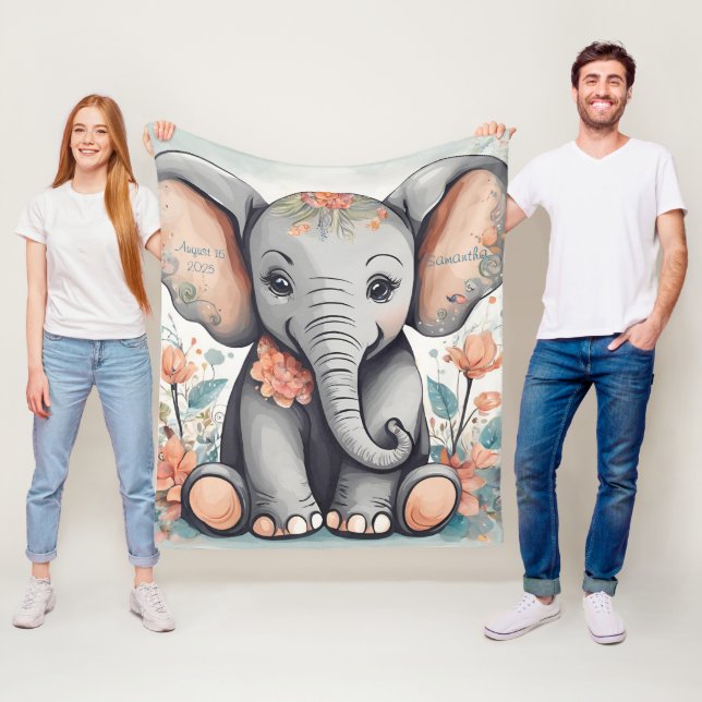 Polar Manta de felpa personalizable de elefante bebé cap (In situ)