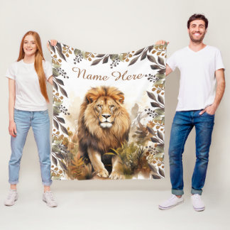 Polar Manta de felpa personalizada con león acuarela y n
