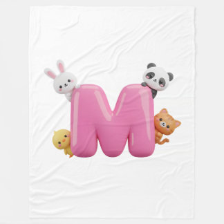Polar Manta de felpa rosa con letra M en 3D y animales