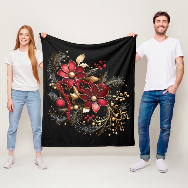 Polar Manta de Fleece con Flores Decorativas Rojas para  (In situ)