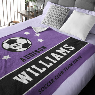 Polar Manta de fútbol morada personalizada con nombre y