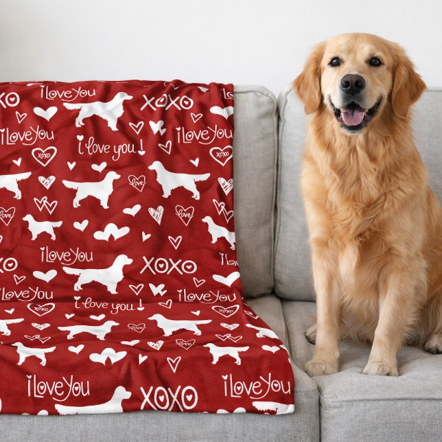 Polar Manta de Golden Retriever con Doodles de Corazón  (Golden Retriever Blanket with Heart Doodles)