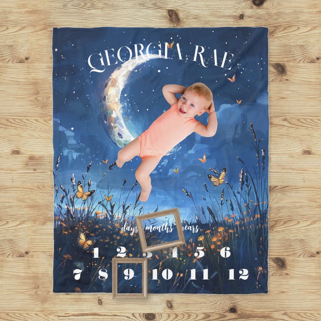 Polar Manta de hito de bebé de Luna Celestial y Mariposa (Subido por el creador)