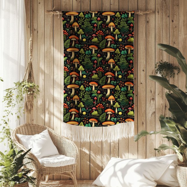 Polar Manta de Hongos de Estilo Moderno de Mitad de Sigl (Mid-Century Mushroom Blanket Earthy Cottage Vibe)