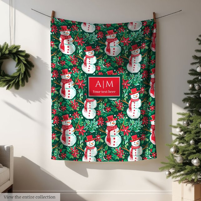 Polar Manta de monograma alegre de acuarela roja estilo  (Playful red watercolor preppy monogram throw wrap Fleece Blanket )