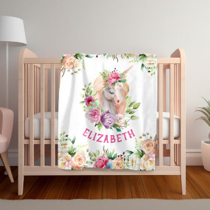 Polar Manta de niña con unicornio floral