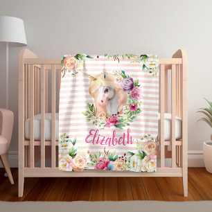 Polar Manta de niña con unicornio floral