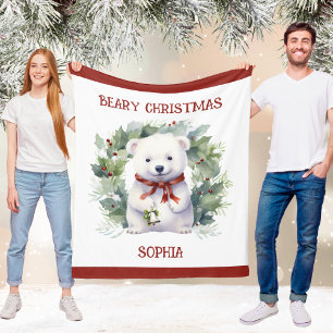 Polar Manta de oso de Navidad para niños con nombre