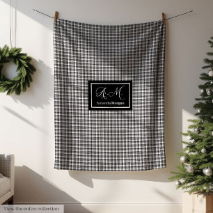Polar Manta de Plaid Búfalo Negro Blanco con Monograma P