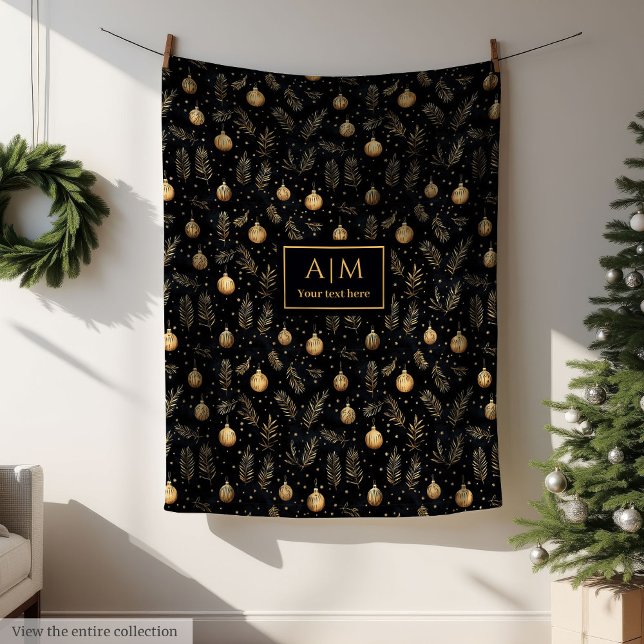 Polar Manta de vacaciones con acuarela negra y dorada co (Stylish black and gold watercolor holiday blanket wrap)