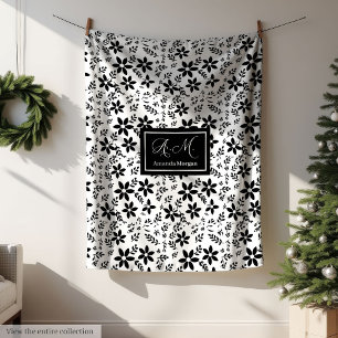 Polar Manta elegante de flores silvestres en blanco y ne