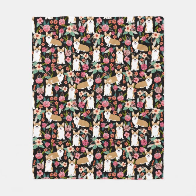 Polar Manta floral del Corgi - negro (Anverso)