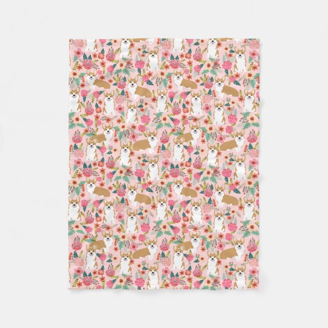 Polar Manta floral del Corgi - rosa (Anverso)