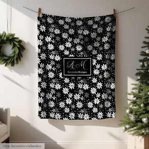 Polar Manta Floral Personalizada Decorativa Blanco Negro