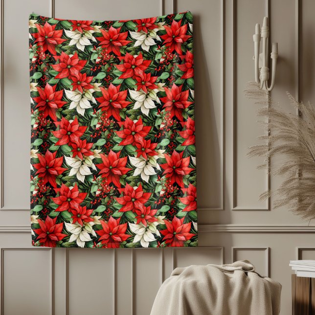 Polar Manta Floral Roja Estilo Clásico de Navidad Sofá (Red Floral Blanket Classic Christmas Couch Style)