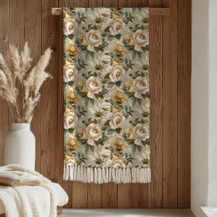 Polar Manta Floral Verde Dorado Moderna Pastel Elegante
