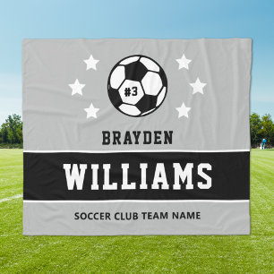 Polar Manta gris personalizada de fútbol con nombre y nú