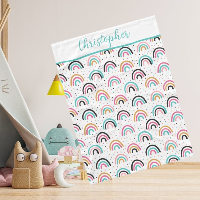 Polar Manta para bebé con arcoíris boho monogramado en a (Subido por el creador)